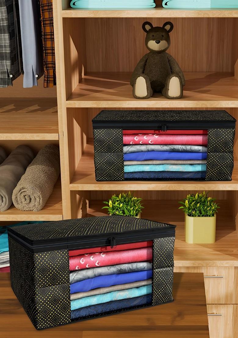 Black Set Of 9 Foldable Storage Non Woven Saree Cover Organisers