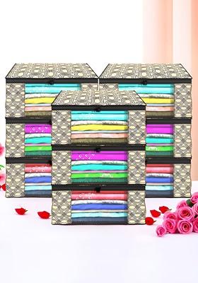 Brown Set Of 9 Foldable Storage Non Woven Saree Cover Organisers