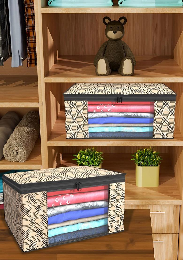 Brown Set Of 9 Foldable Storage Non Woven Saree Cover Organisers