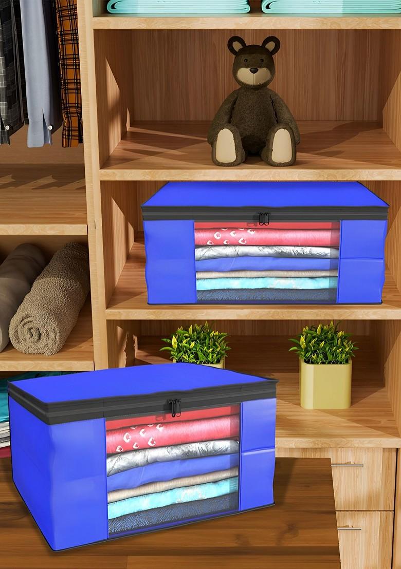 Blue Set Of 9 Foldable Storage Non Woven Saree Cover Organisers