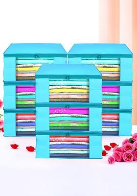 Blue Set Of 9 Foldable Storage Non Woven Saree Cover Organisers