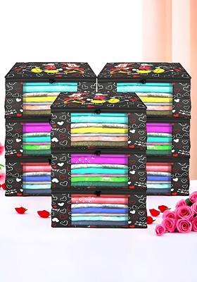 Black Set Of 9 Foldable Storage Non Woven Saree Cover Organisers