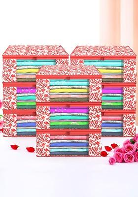 Red Set Of 9 Foldable Storage Non Woven Saree Cover Organisers