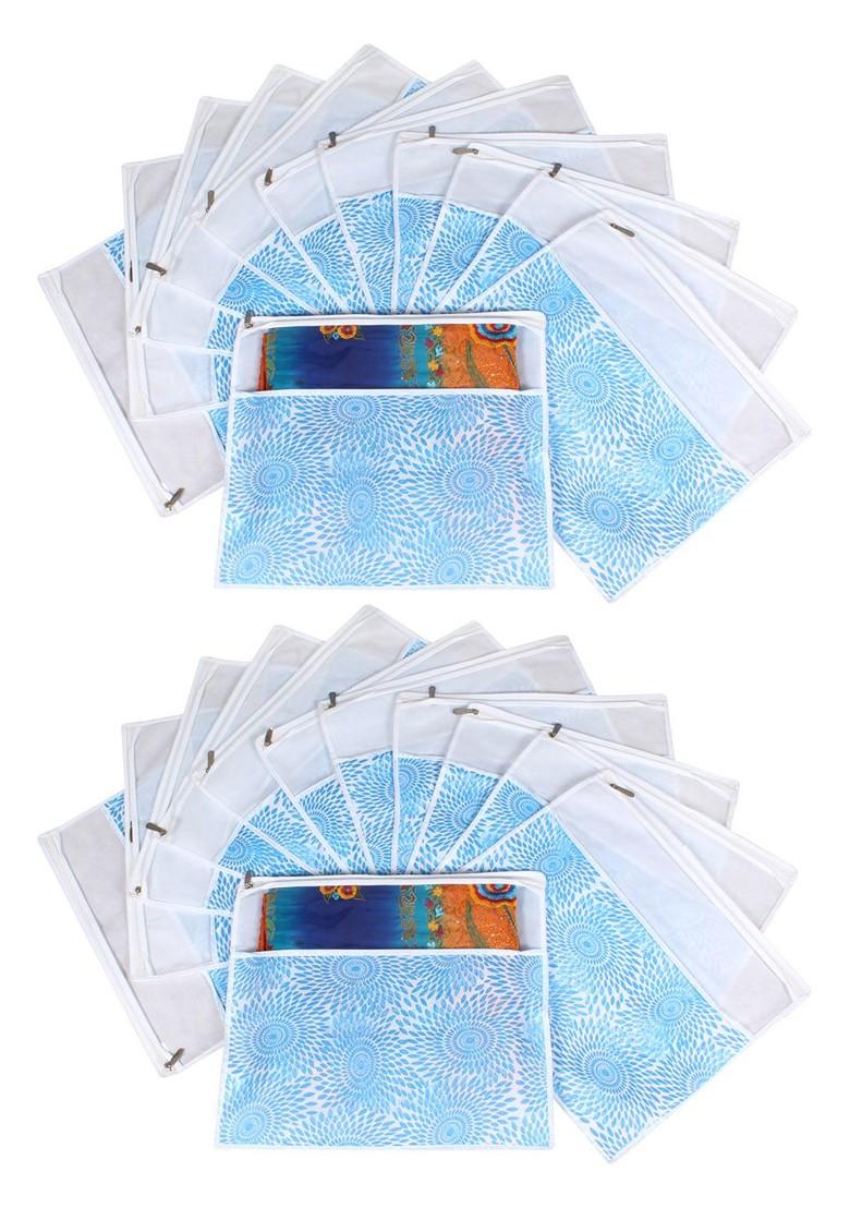 Blue And White Set Of 24 Printed Saree Cover Organisers