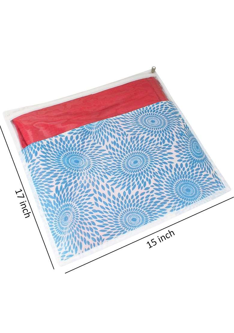 Blue And White Set Of 24 Printed Saree Cover Organisers - Indya