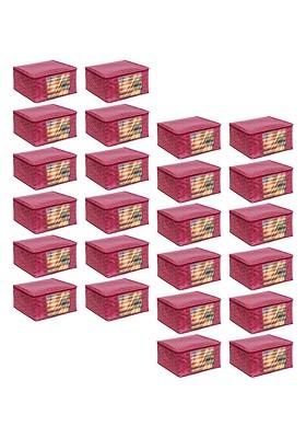 Maroon And Transparent 24 Pieces Printed Foldable Saree Covers Organisers