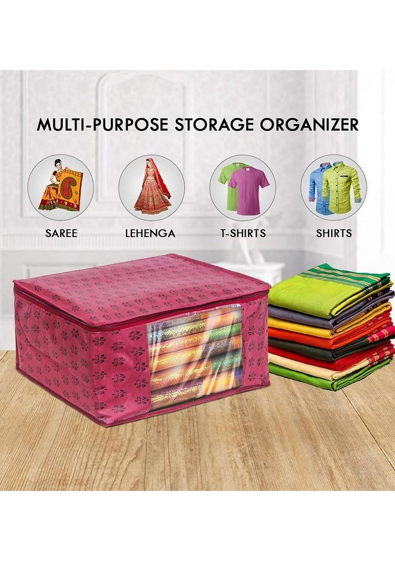 Maroon And Transparent 24 Pieces Printed Foldable Saree Covers Organisers