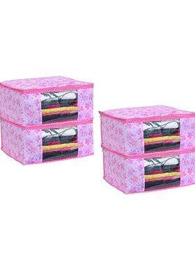 Pink 4 Pieces Printed Foldable Saree Covers Organisers