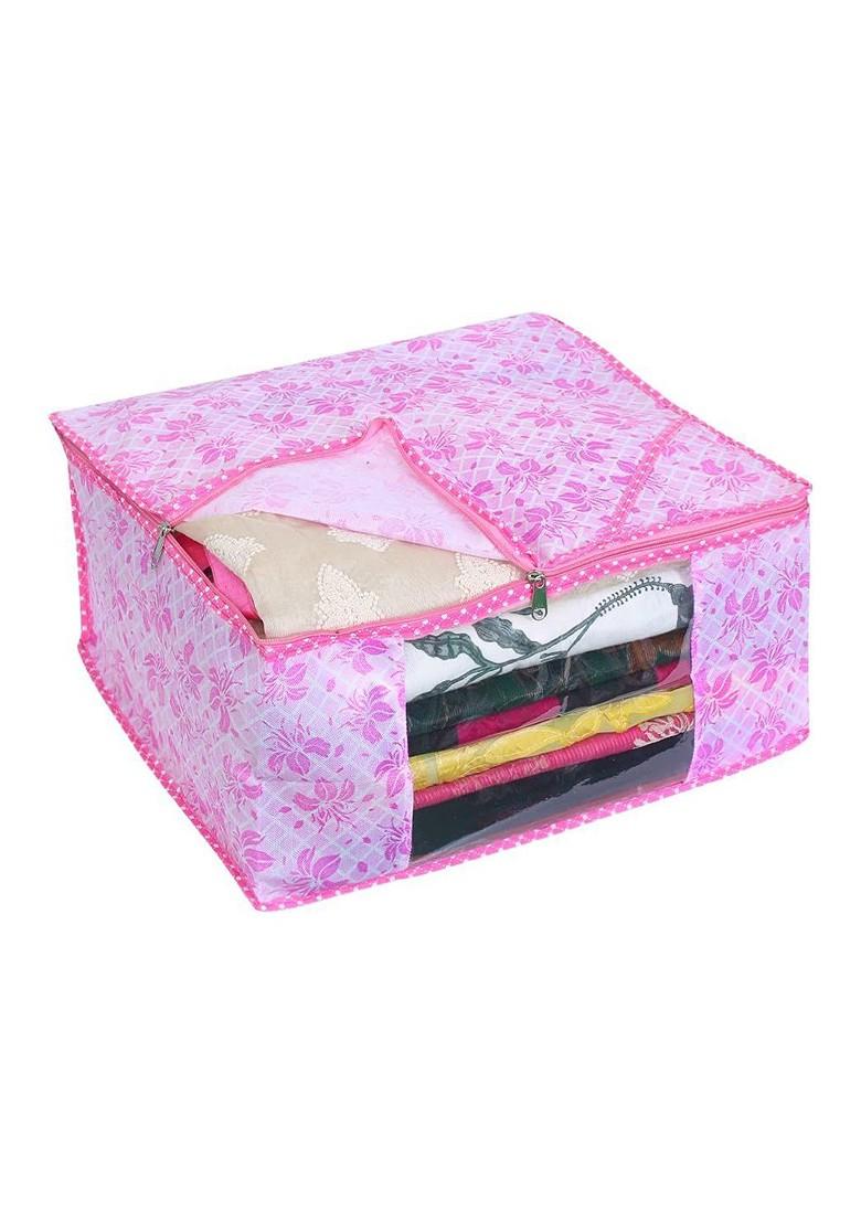 Pink 4 Pieces Printed Foldable Saree Covers Organisers