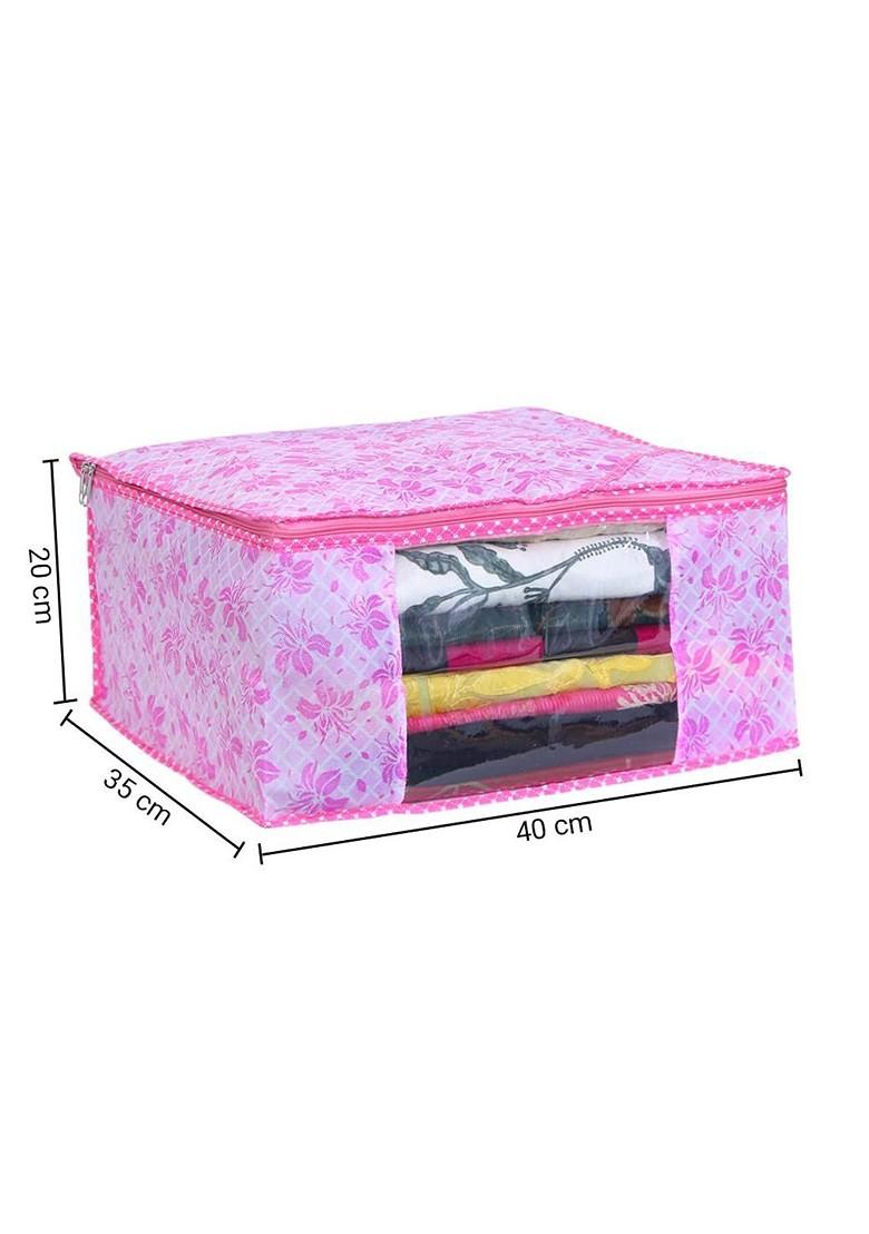 Pink 4 Pieces Printed Foldable Saree Covers Organisers