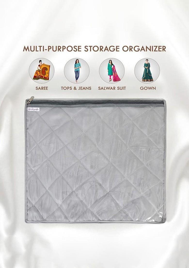 Grey And Transparent 12 Pieces Printed Reusable Saree Covers Organisers