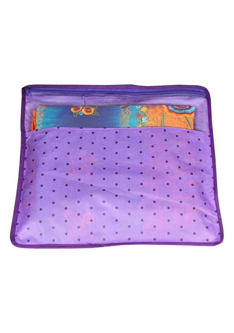 Purple And Black 9 Pieces Printed Reusable Saree Covers Organisers