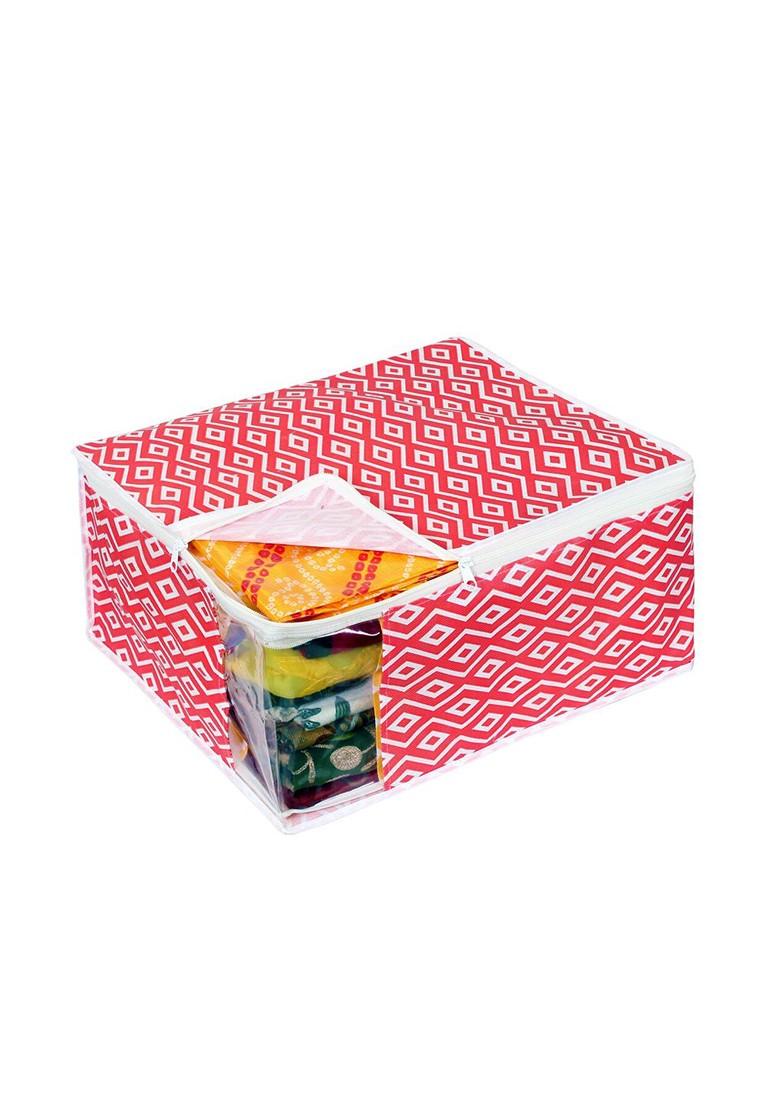 Set Of 6 Red And White Printed Saree Cover