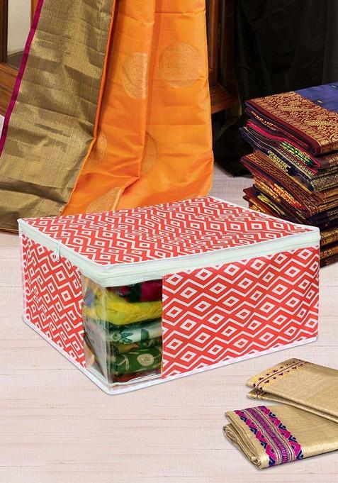 Set Of 6 Red And White Printed Saree Cover