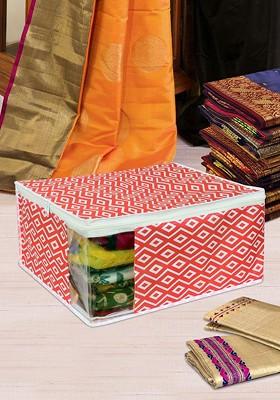 Set Of 12 Red And White Printed Saree Cover