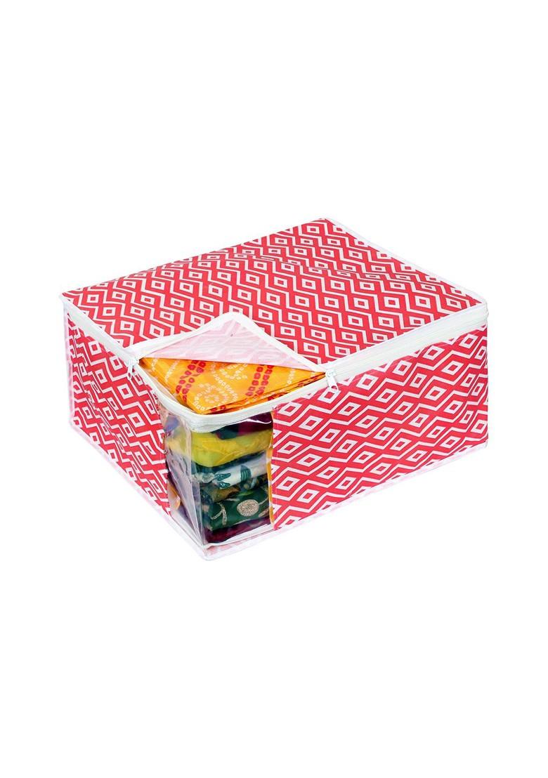 Set Of 12 Red And White Printed Saree Cover