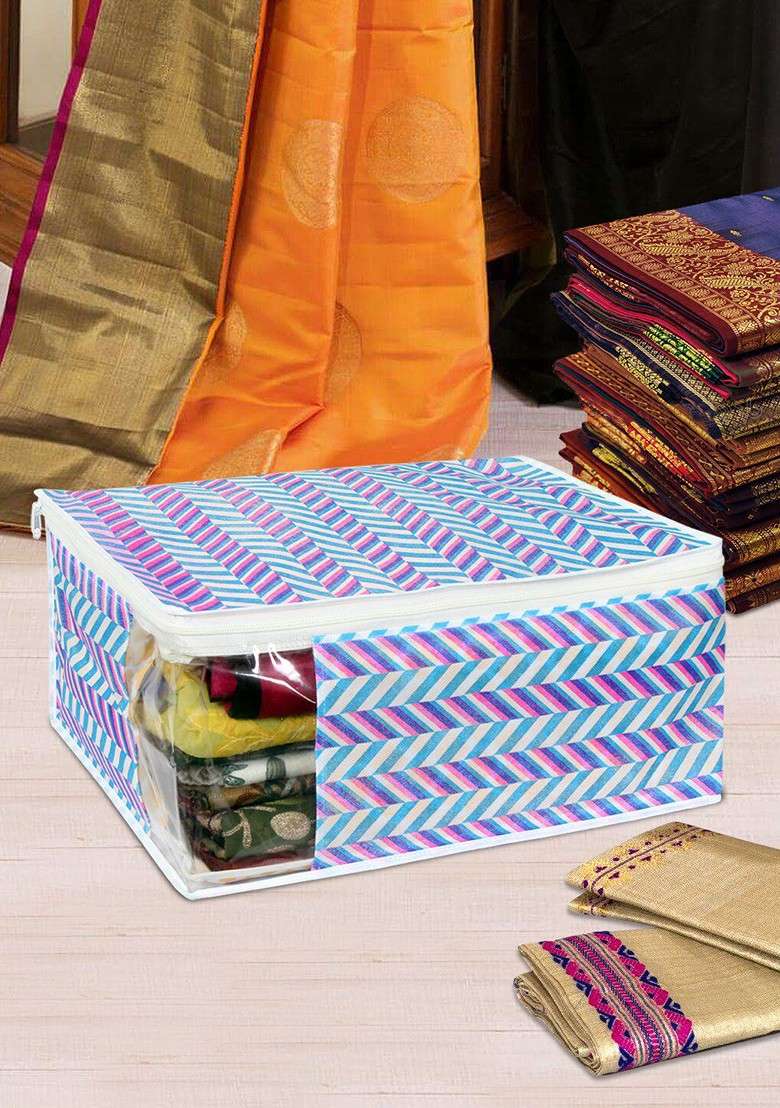 Set Of 12 Blue Printed Saree Cover - Indya