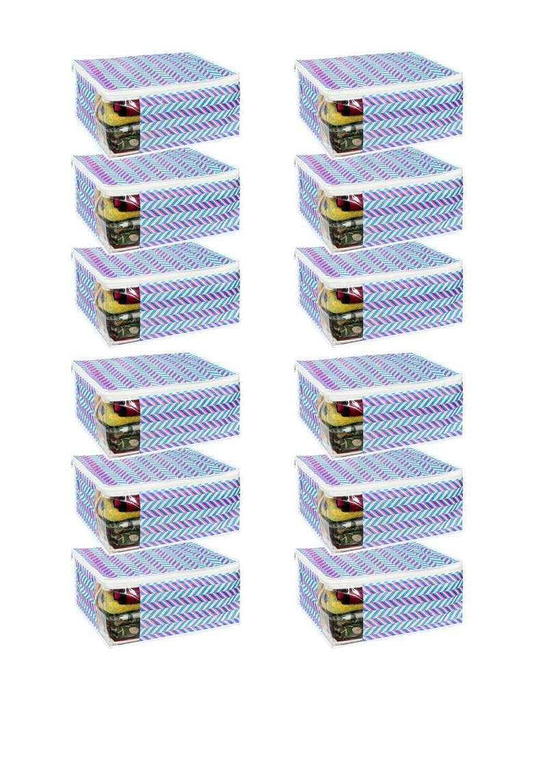 Set Of 12 Blue Printed Saree Cover - Indya