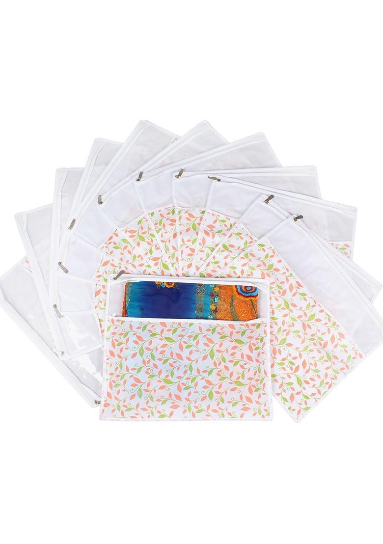 Green And Pink Set Of 12 Printed Saree Cover Organisers