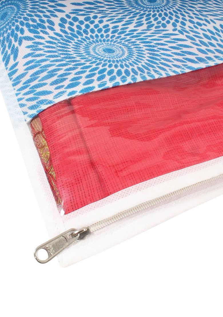 Blue And White Set Of 12 Printed Saree Cover Organisers