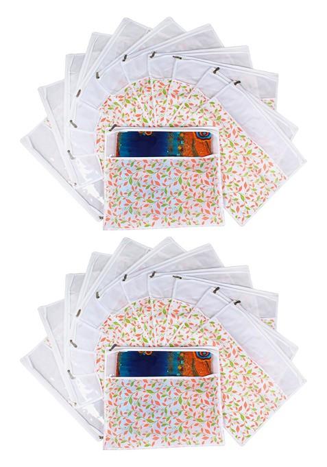 Green And Pink Set Of 24 Printed Saree Cover Organisers