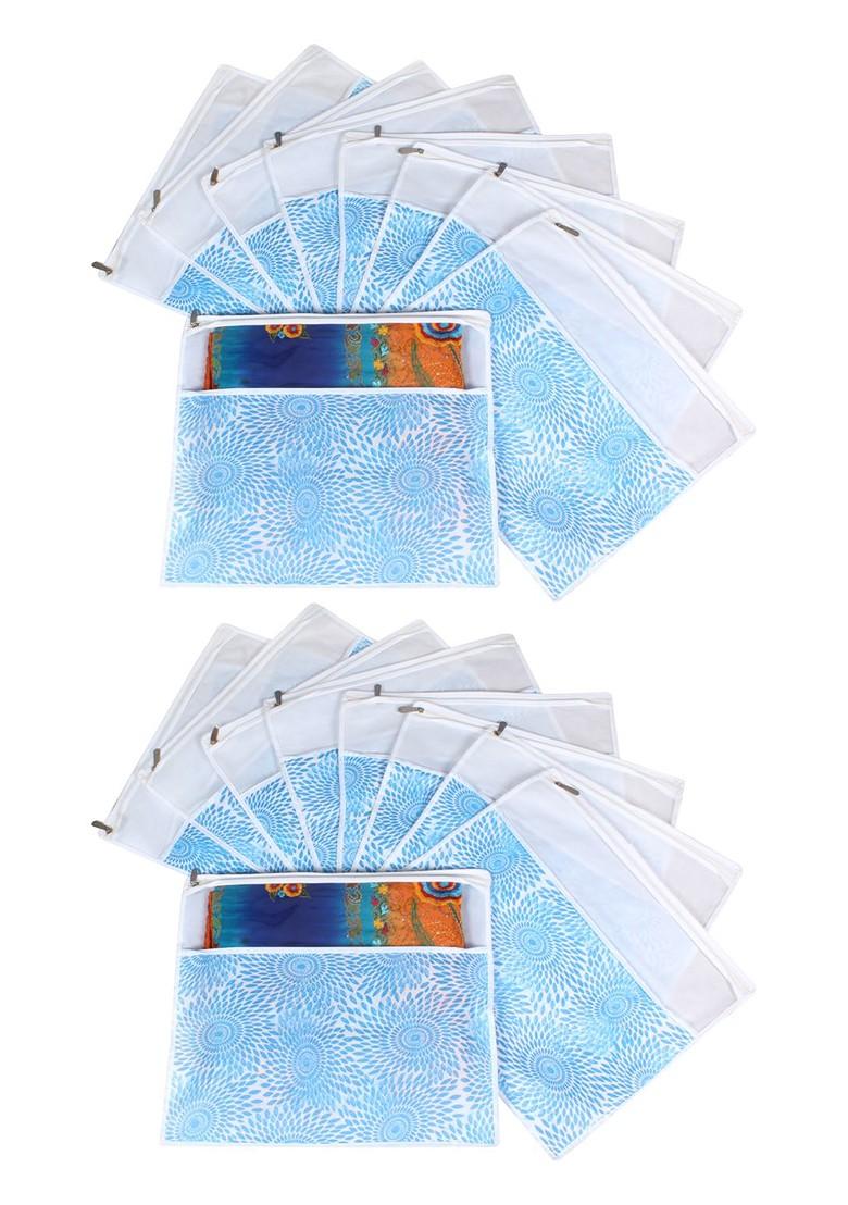 Blue And White Set Of 18 Printed Saree Cover Organisers