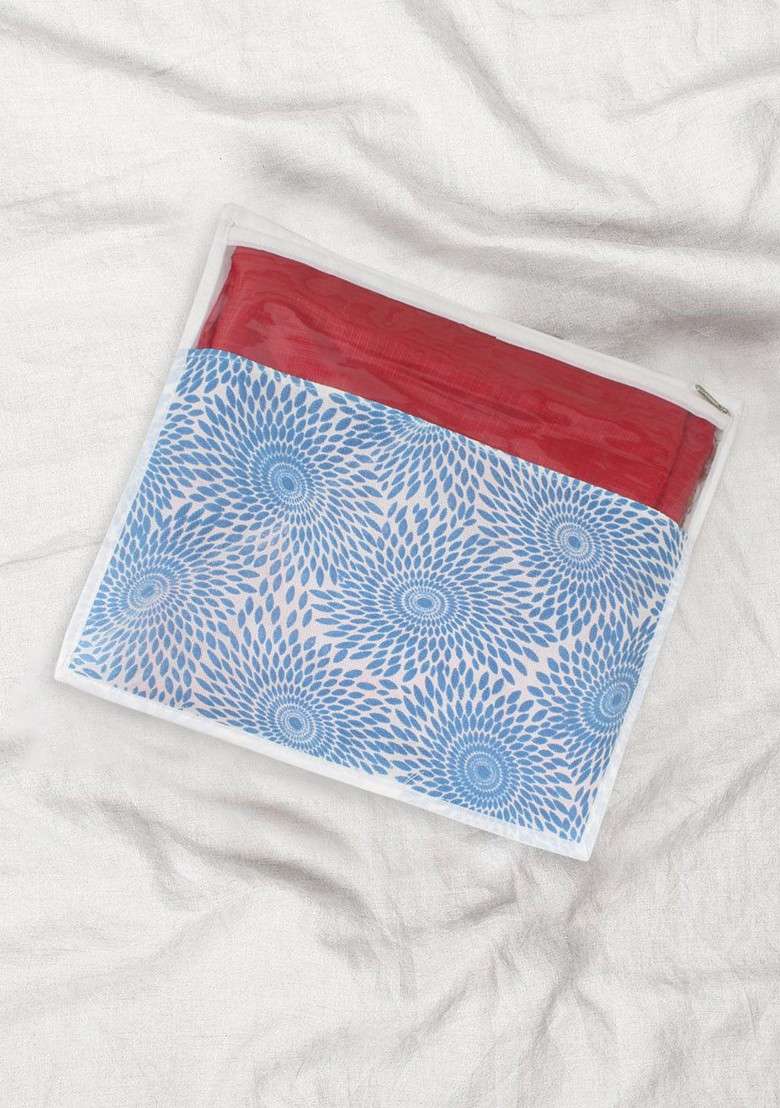 Blue And White Set Of 18 Printed Saree Cover Organisers - Indya
