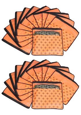 Set Of 24 Orange And Top Transparent Solid Single Packing Saree Cover Organizer