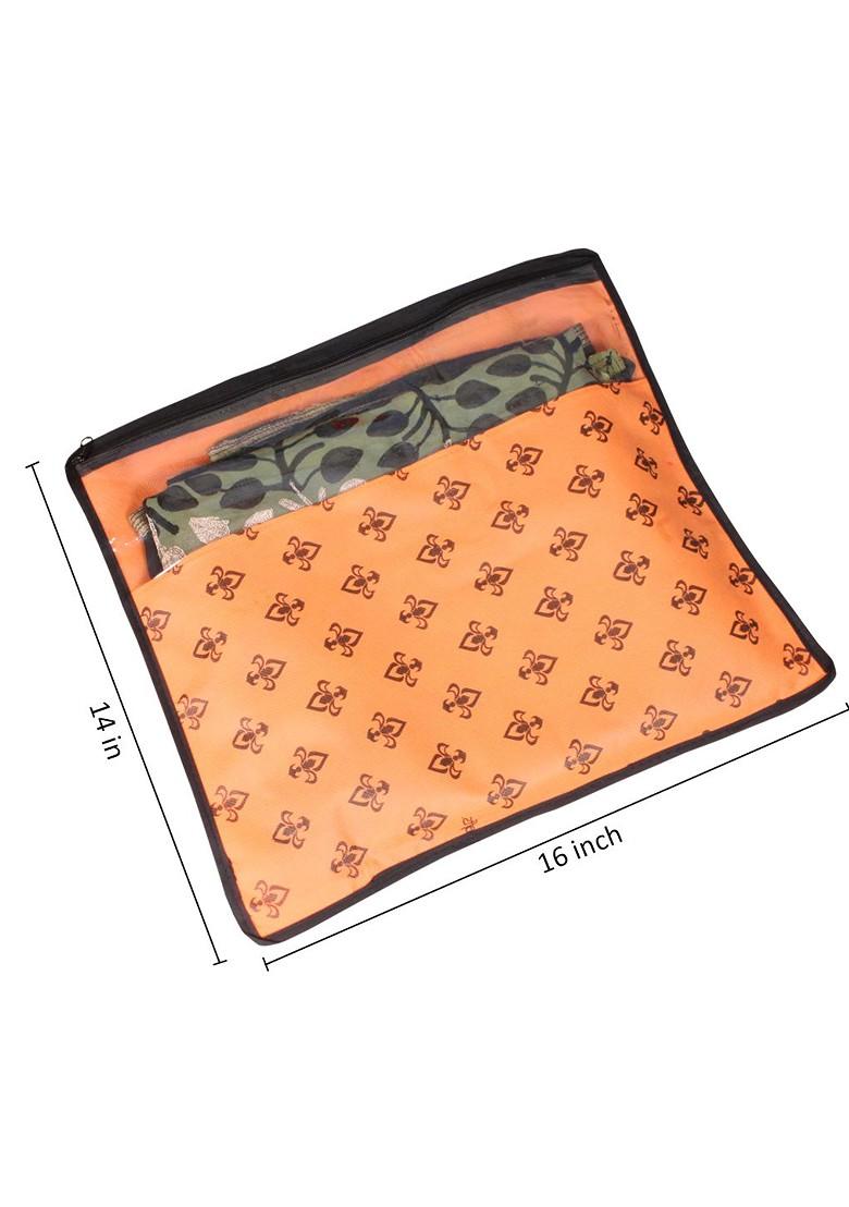Set Of 24 Orange And Top Transparent Solid Single Packing Saree Cover Organizer