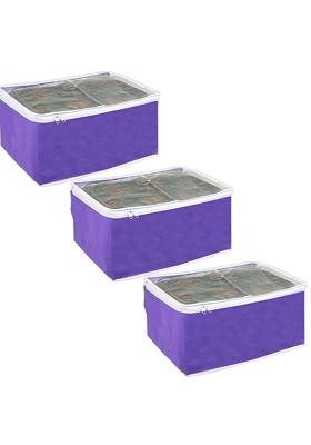 Purple And White 3 Pieces Saree Covers Organisers