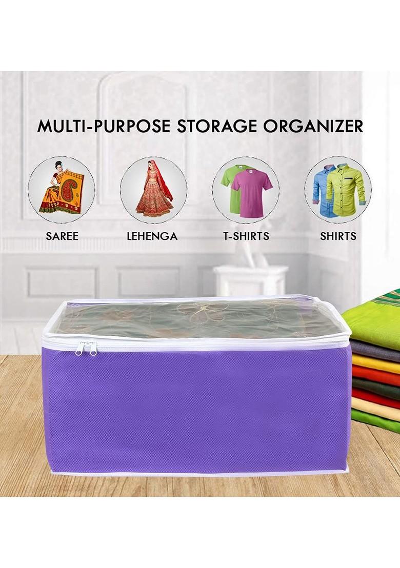 Purple And White 3 Pieces Saree Covers Organisers