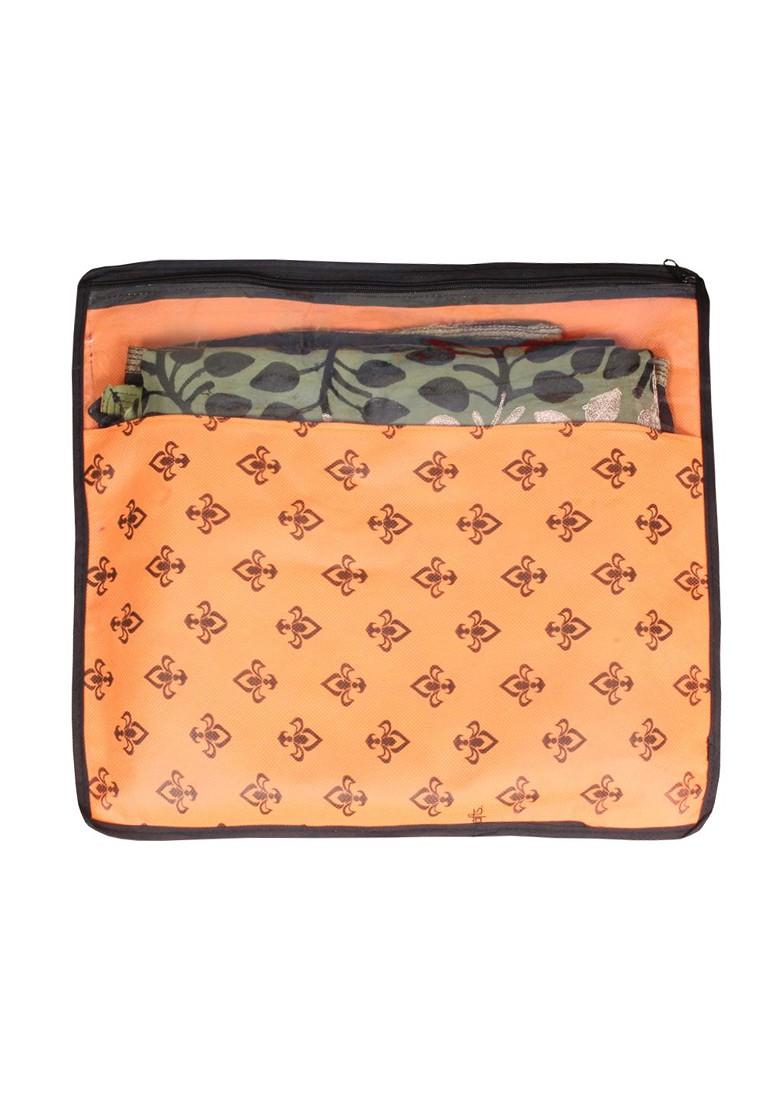 Set Of 9 Orange And Top Transparent Solid Single Packing Saree Cover Organizer