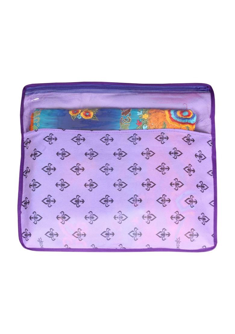 Set Of 12 Purple And Top Transparent Solid Single Packing Saree Cover Organizer
