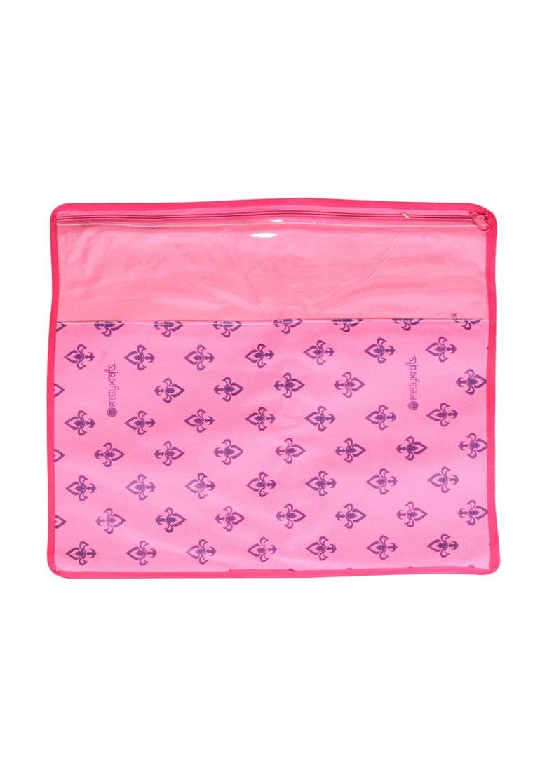 Set Of 24 Pink And Top Transparent Solid Single Packing Saree Cover Organizers