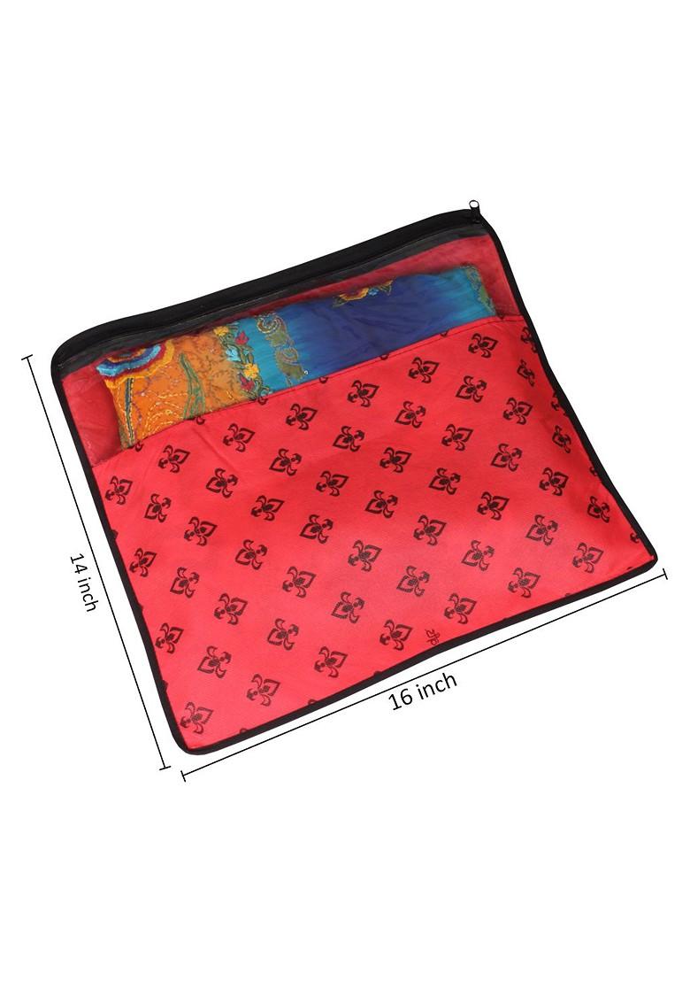 Set Of 12 Red And Top Transparent Solid Single Packing Saree Cover Organizers