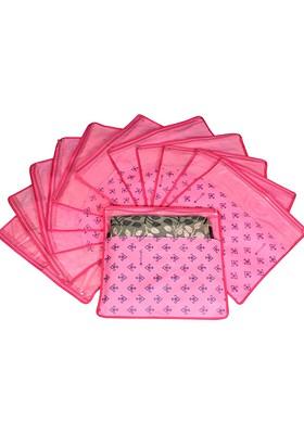 Set Of 12 Pink And Top Transparent Solid Single Packing Saree Cover Organizer