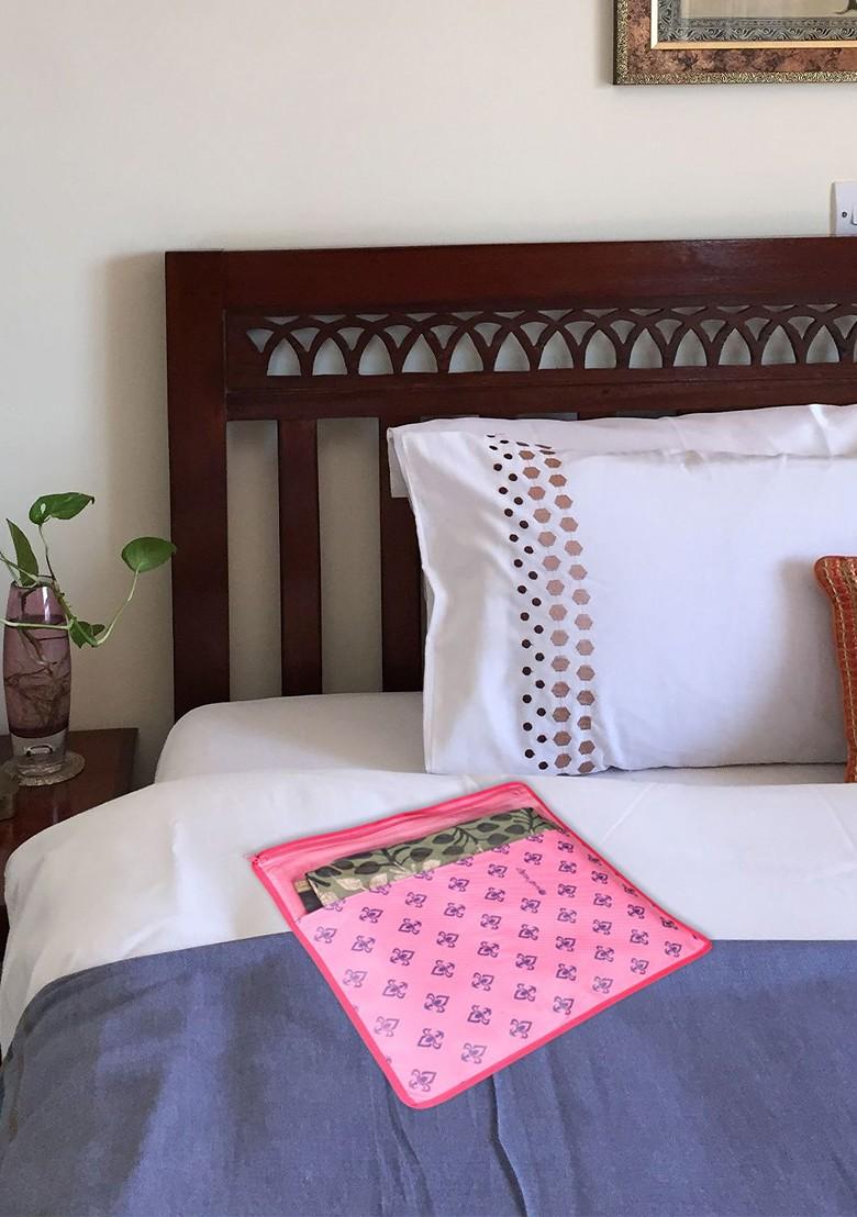 Set Of 12 Pink And Top Transparent Solid Single Packing Saree Cover Organizer