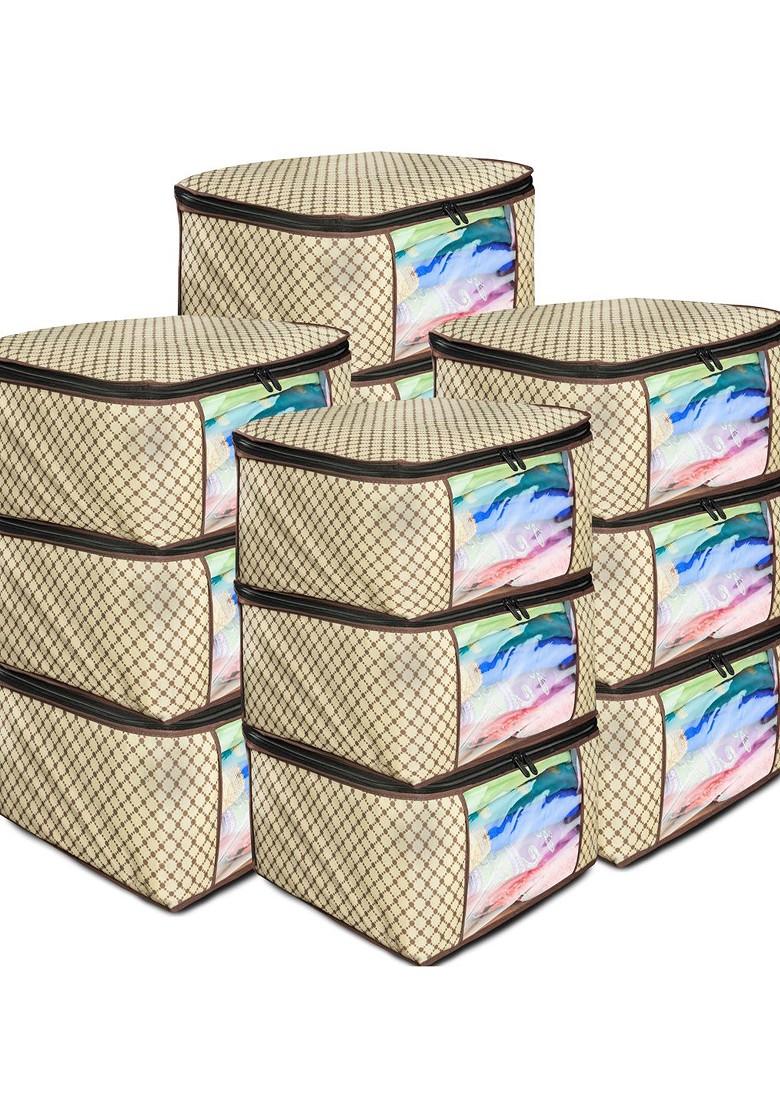 Set Of 12 Non Woven Printed Saree Cover Yellow