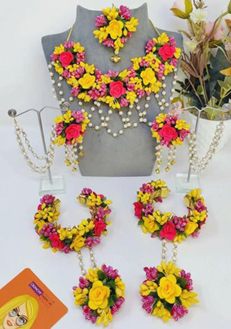 Pearls Beaded Floral Bridal Haldi Mehndi Baby Shower Jewellery Set