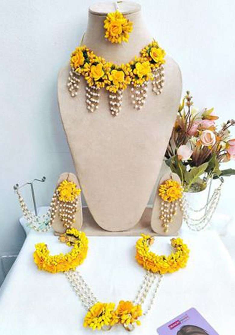 Flower Bridal Haldi Mehndi Baby Shower Jewellery Set - Indya
