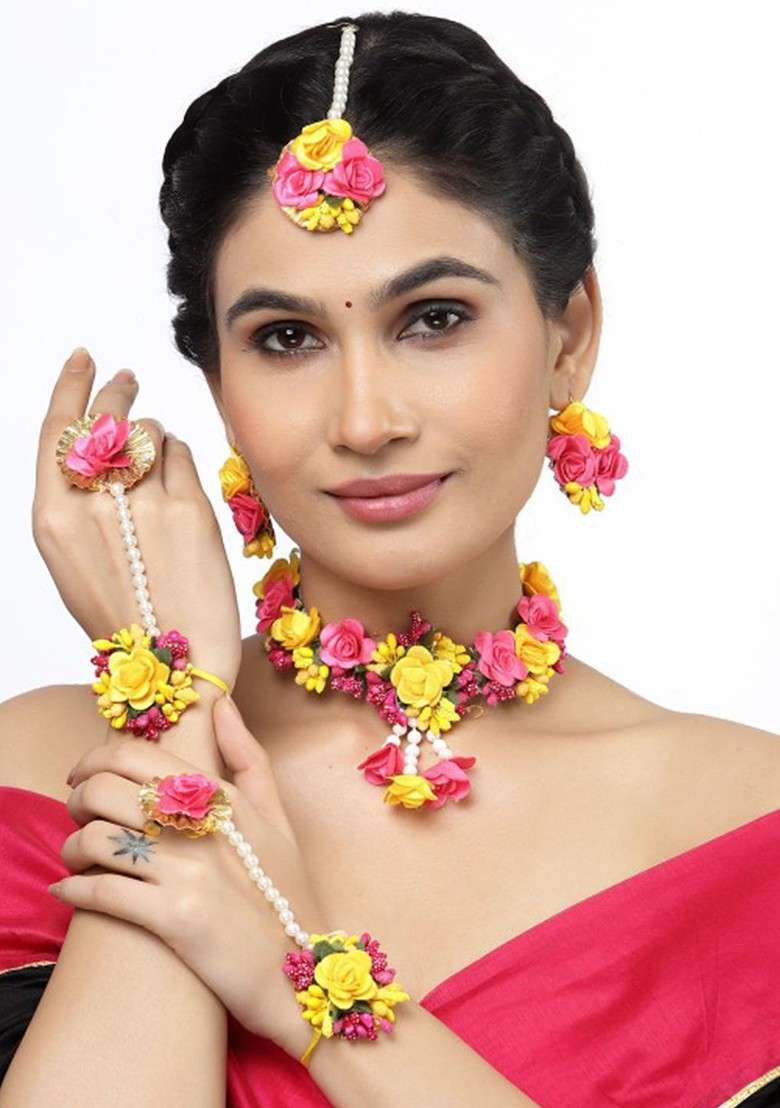 Flower Bridal Haldi Mehndi Baby Shower Jewellery Set - Indya
