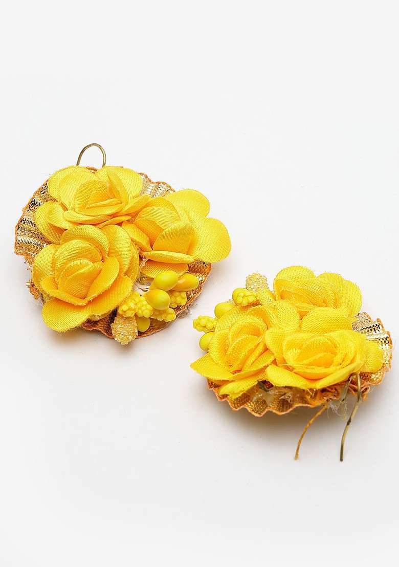 Gold Plated Floral Haldi Jewellery Set - Indya