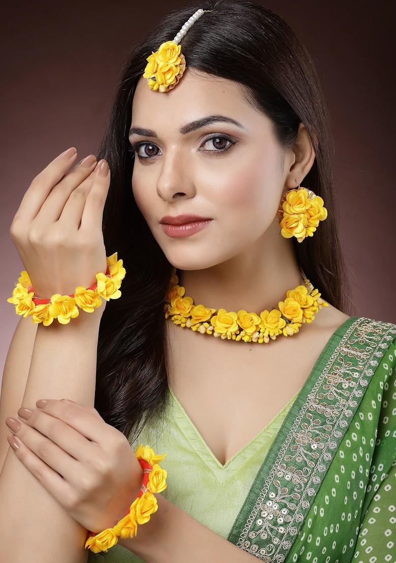 Gold Plated Floral Haldi Jewellery Set