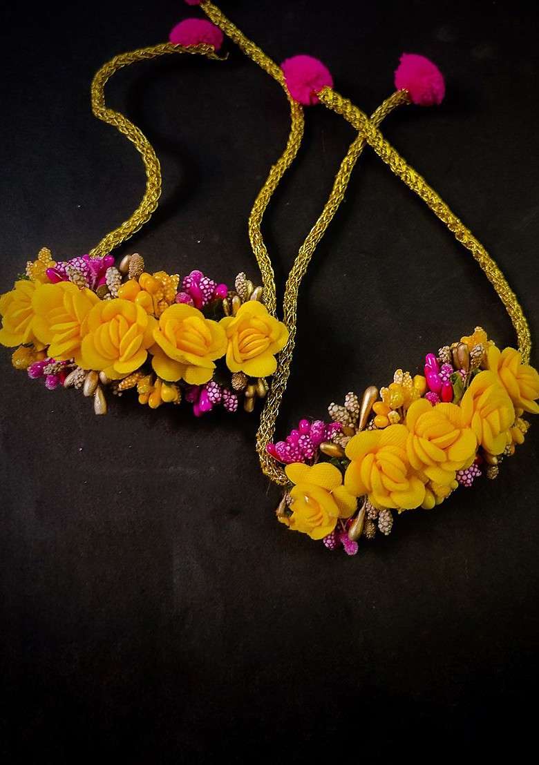 Floral Beaded Haldi Jewellery Set - Indya