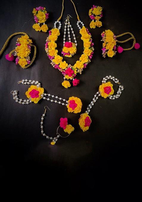 Floral Beaded Haldi Jewellery Set