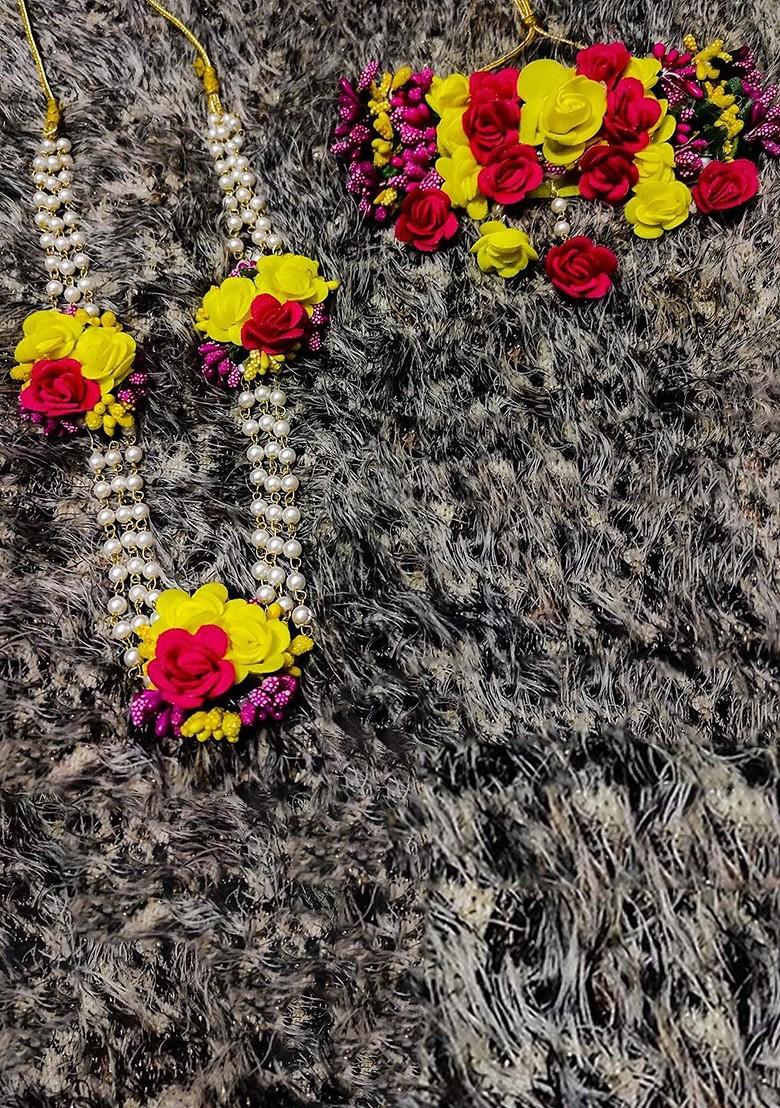 Floral Beaded Haldi Jewellery Set