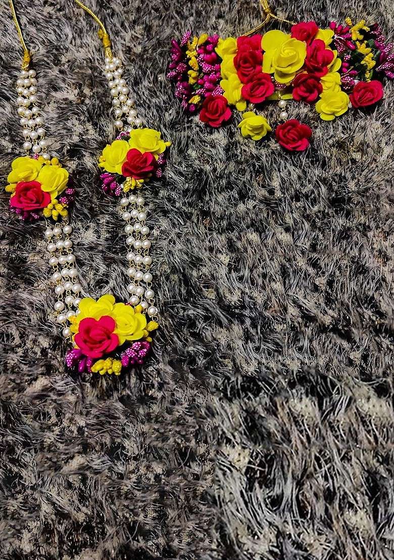 Floral Beaded Haldi Jewellery Set - Indya