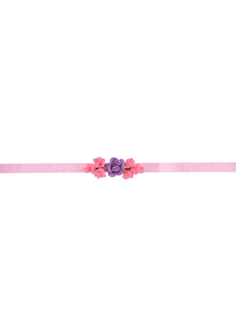 Women Pink And Purple Floral Pearls Studded And Beaded Haldi Jewellery Set - Indya