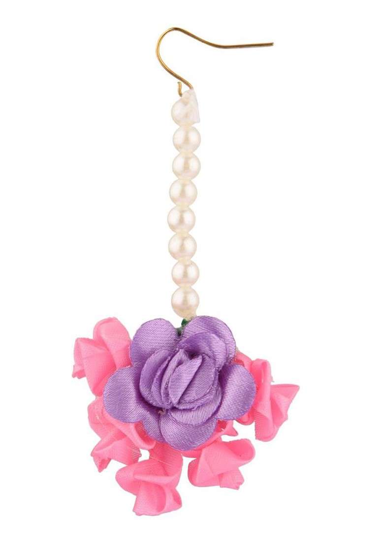 Women Pink And Purple Floral Pearls Studded And Beaded Haldi Jewellery Set - Indya