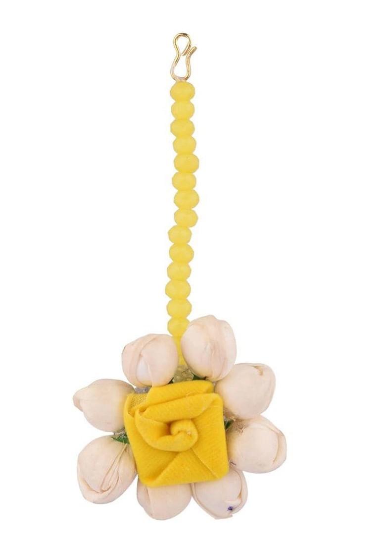 Women Yellow Beaded Bridal Floral Haldi Jewellery Set